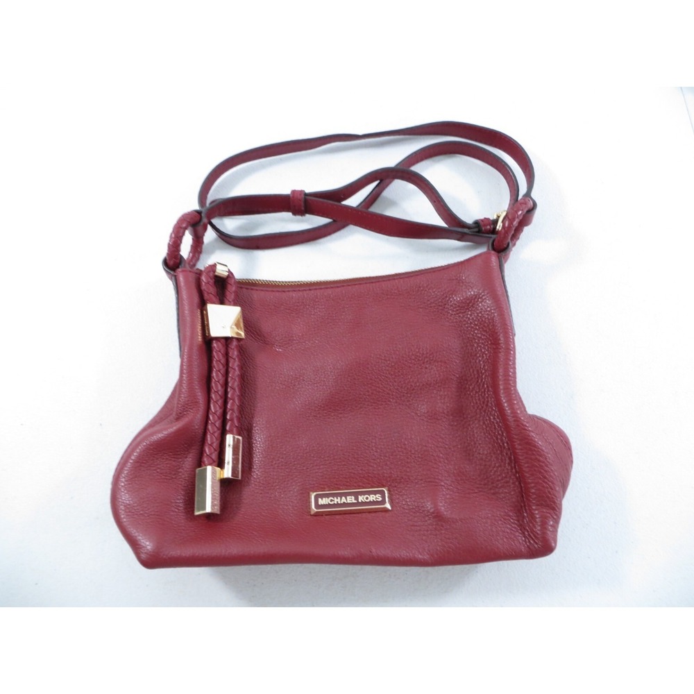 Michael Kors Lexington Pebbled Leather Women's Crossbody Bag Purse Maroon Red‎